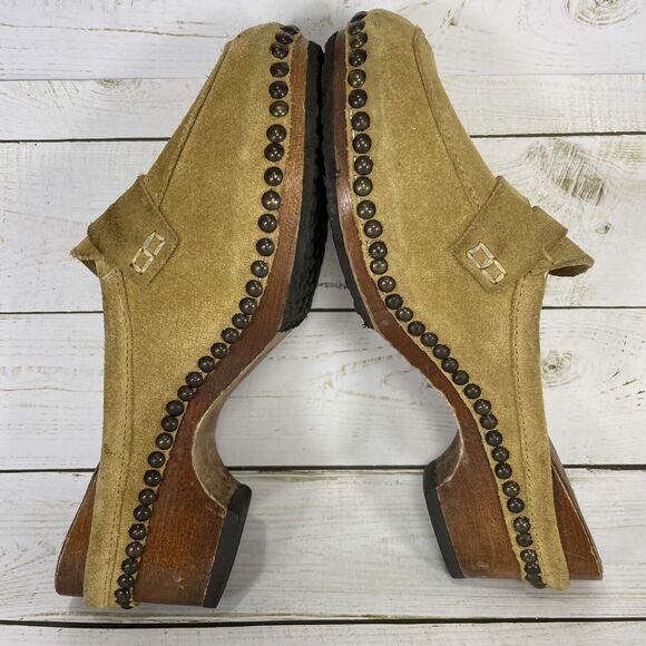 Michael Kors Wooden Clogs Womens Size 6 B Chestnut Tan Suede Made In Italy - Picture 8 of 10